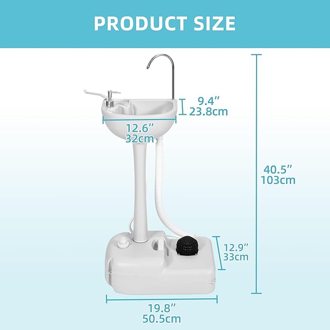 YITAMOTOR Portable Sink 17L Camping Hand Washing Station with w/Towel Holder, Soap Dispenser, Foot Operated, Hand Wash Basin Station for Worksites, Camping, Travel, Boat, Gathering, Garden