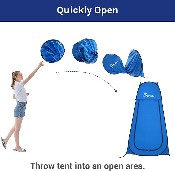 Wolfwise Pop Up Changing Tent for Beach, Camping Portable Shower Tents, Outdoor Privacy Bathroom, Change Dressing Clothes Porta Potty Tent Pop Up Instant for Camp, Toilet, Blue