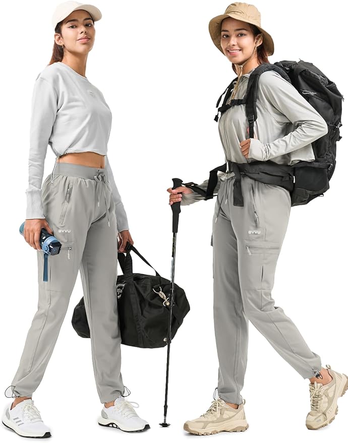 BVVU Women's Hiking Pants Lightweight Quick Dry Travel Outdoor Pants Waterproof Work Cargo Joggers with Zipper Pockets