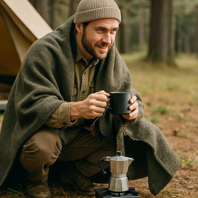 Wool Camping Blanket – 70% Wool Heavy-Duty Military Style Throw, Warm & Washable, Fire Retardant Cover for Emergency, Survival & Outdoor Use – Perfect for Camping, Car, Home & Hiking, Olive 66x90