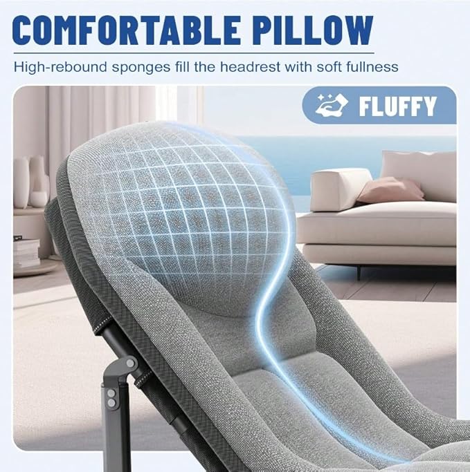 Camping Cot Recliner Portable Folding Bed with Pillow Adjustable Backrest Heavy Duty Frame for Sleeping Travel Office Indoor Outdoor Use (Medium(70in))