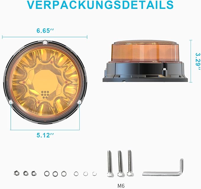 Agrieyes Class I Big LED Beacon Light 6.6", 80W Automatic Light-sensitive Warning Caution Lights,Rooftop Permanet Mount Flashing Strobe Lights for Construction Vehicles Trucks Car