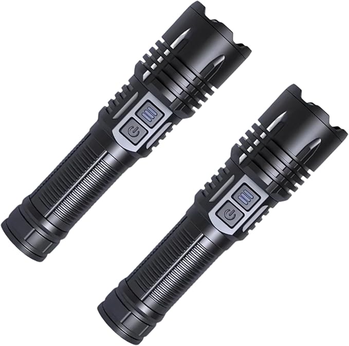 Super Bright Flashlights High Lumen,Zoomable UV Rechargeable Hand Held LED Tactical Flashlight with 6 Modes,Waterproof, 2-in-1 Powerful Flash Light for Pet Urine,Camping(2pcs)