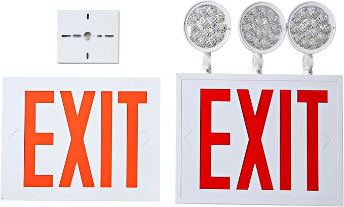 TANLUX New York Approved Emergency Exit Sign, Red Exit Signs with Emergency Lights, Hardwired with Battery Backup, AC 120/277V, Single and Double Faces, Two or Three Heads Optional