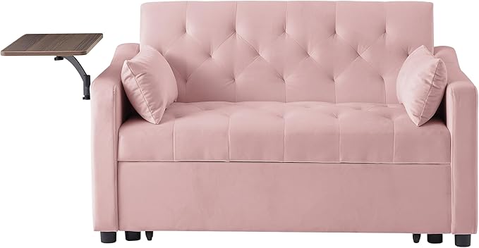 3-in-1 Convertible Sleeper Sofa Bed, Pullout Couch with 360° Swivel Side Table, Modern Chenille Fabric, Easy to Assemble, Folding Loveseat Sofa Bed for Living Room & Guest Room