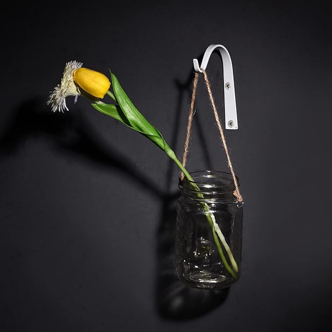 MECCANIXITY Iron Wall Hooks Hanging Bracket 4 Inch Indoor Outdoor for Hanging Lanterns Plants and Lights (White, Pack of 2)