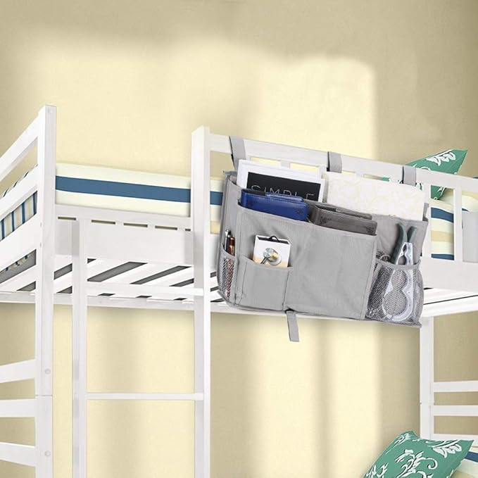 Bedside Caddy, Hanging Under Bed Storage Organizer Bag with 8 Pockets for College Dorm Rooms, Hospital Bed Rails, Camp