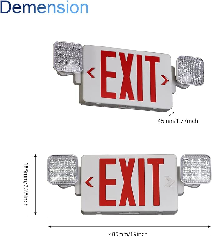 TANLUX Exit Sign Combo with Steel Cage, Square Light Head, Wall Mounted Emergency Exit Light with Protective Wire Guard, Red Exit Sign with Emergency Lights