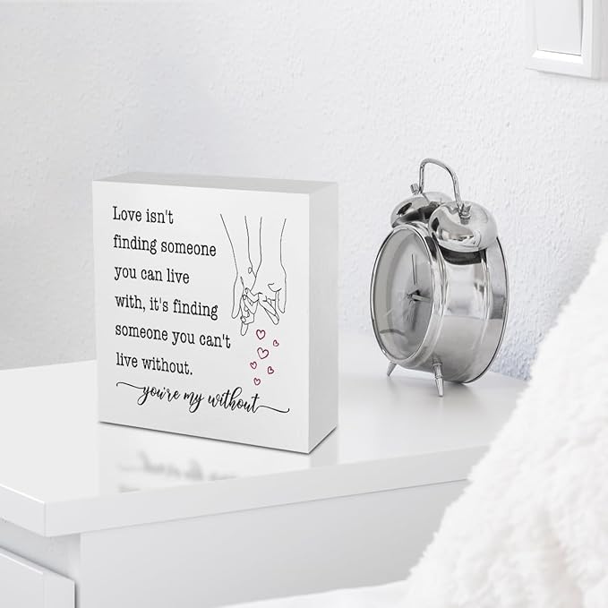 Wedding Gifts Office Supplies Rustic Desk Decor Romantic White Wooden Box Sign Anniversary Marriage Engagement Gifts Farmhouse Wood Plaque for Wife Husband Home Shelf Table Decorations Valentine Day