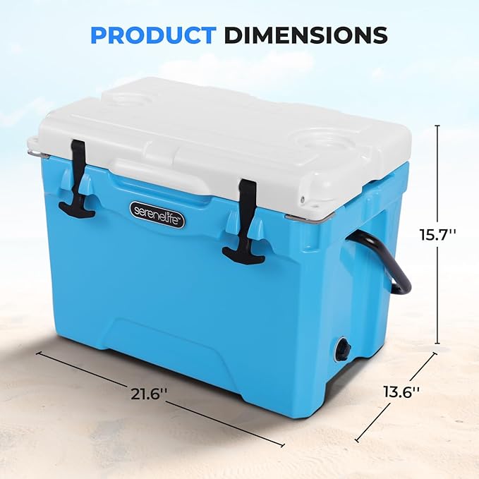 SereneLife Ultra-Tough 25-75 Quart Rotomolded Cooler Box, Holds Upto 64 Cans, Keeps Ice Up to 5 Days, Heavy-Duty Insulated Portable Ice Chest Box, Ideal for Camping, Beach, Picnics, Tailgating, etc