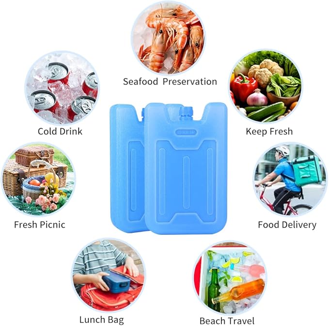 Bodaon Ice Packs for Lunch Boxes, Lunch Cooler Bag, Reusable Small Lunch Box Ice Pack for Cooler, Lunchbox Accessories, Lunch Bag Freezer Long Cold Blue Ice Packs Blocks for Coolers, Kids, Adults