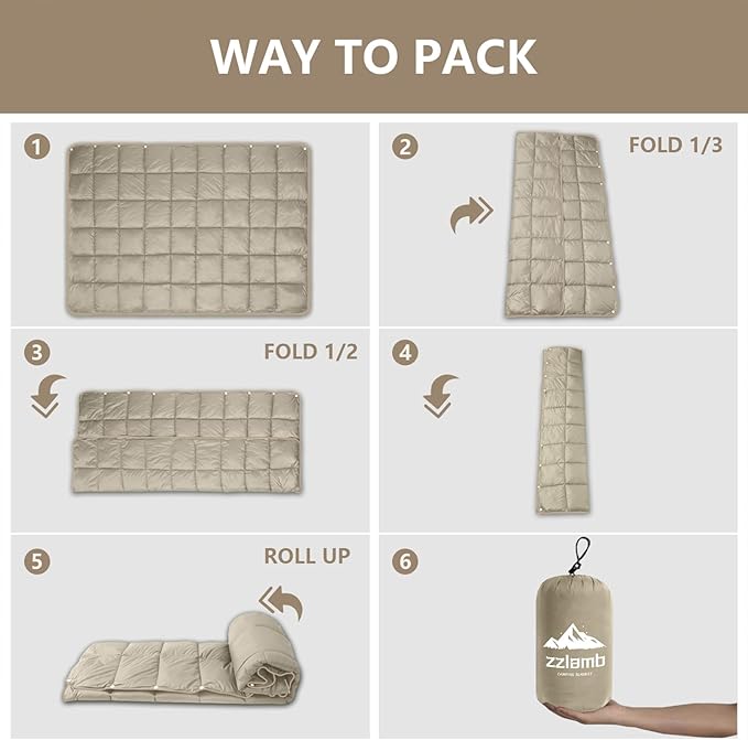 zzlamb Camping Blanket, Compact Lightweight Soft Puffy Blanket Water-Repellent, Packable Warm Quilt Down Alternative Picnic Hiking Backpacking Beach Travel RV Airplane Couch Car