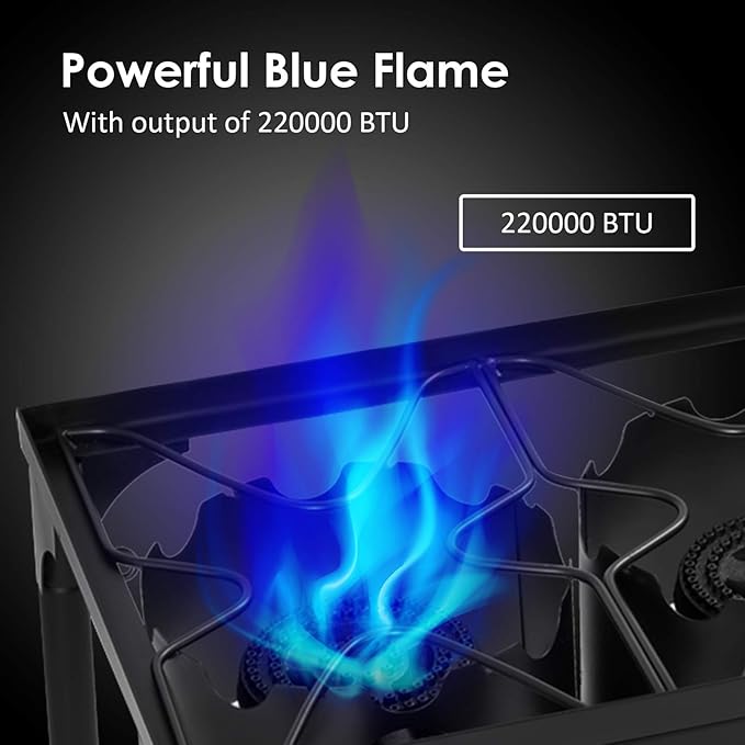 Happygrill Camping Stove Outdoor, High Pressure 3 Burner Propane Gas Camp Stove w/Detachable Legs, 225,000-BTU Output, 0-20 PSI Regulator, Portable Camping Burner Picnic Cookout