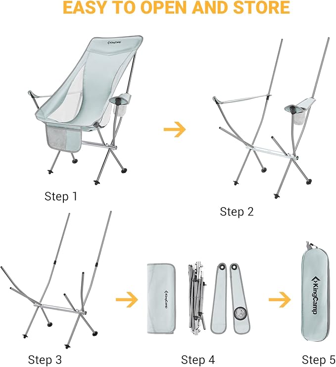 KingCamp Lightweight Compact Camping Folding Chair, Adjustable Height Ultraight Backpacking Chair for Outdoor Hiking, Picnic, Beach, Travel Chairs with Carry Bag