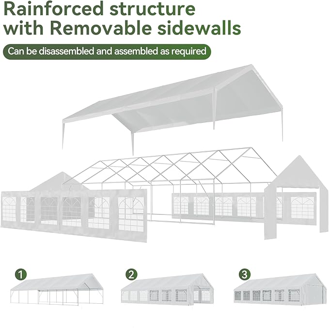 Aoxun 20x40 Party Tent Canopy for Weddings Waterproof Event Tent with Removable Sidewalls &Roll-up Door, Heavy-Duty Steel Frame for Outdoor Weddings, BBQ, Birthday Parties, & Camping,White