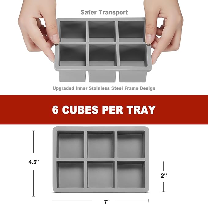 Nax Caki Ice Cube Trays 3 Pack for Whiskey, Large Square Silicone Ice Cube Molds for Whiskey Ice Cube Maker for Cocktail Old Fashioned 2inch Ice Cube Tray