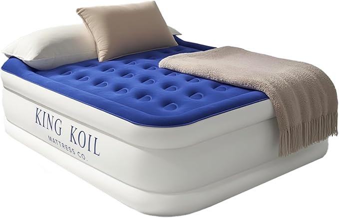 King Koil Full Size Premium Air Mattress with Built-in Pump for Home, Camping & Guests, 16" Inflatable Airbed Double High Adjustable Blow Up Mattress, Durable - Portable and Waterproof
