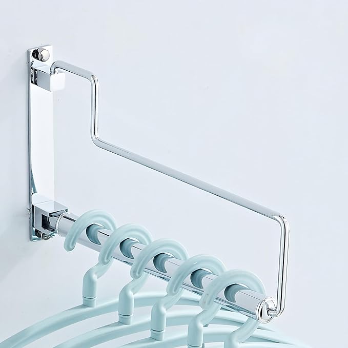 NEWRAIN Chrome Clothes Drying Rack, Wall Mounted Swing Arm Hanger for Laundry Room, Garage, Indoor & Outdoor Use