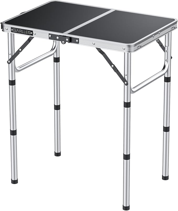 GARLLEN Folding Table, Adjustable Height Camping Table, Lightweight Portable Aluminum Picnic Table (22.8" L x 15.7" W (3 Height)) for Outdoor BBQ Dining Cooking