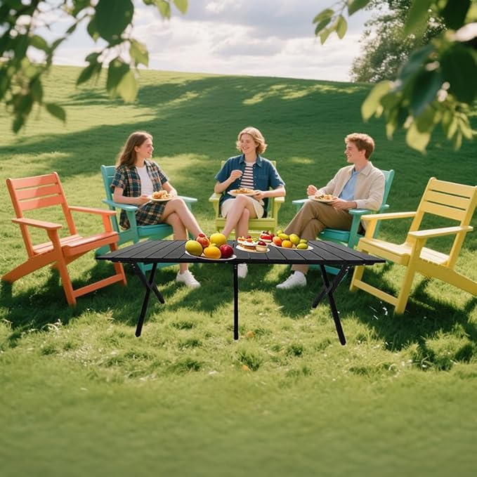 Portable Low Alluminum Roll Up Travel Folding Table for Beach, Camping, & Picnic – Compact, Lightweight, Multi-Purpose for Indoor & Outdoor Use (Black)