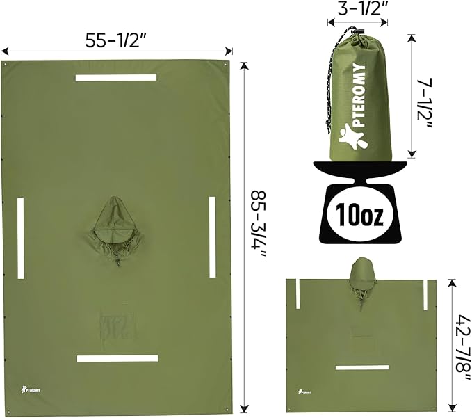 PTEROMY Hooded Rain Poncho for Adult with Pocket, Waterproof Lightweight Unisex Raincoat for Hiking Camping Emergency