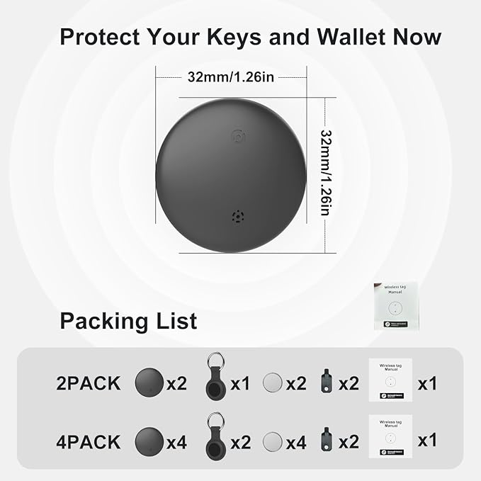 VODESON Google Find My Device Tracker 2025 - IP67 Waterproof Android Key Finder with 350ft Range, 90dB Alarm & 12-Month Battery, 4 Pack for Luggage/Wallets/Bikes (No iOS)