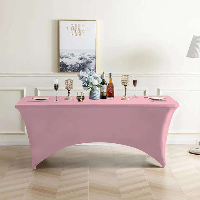 Eurmax USA Rectangular Fitted Spandex Table Covers 6ft Tablecloth Wedding Event Patio Table Decorations Stretch Table Cover for 6ft Folding Table (Hot Pink)