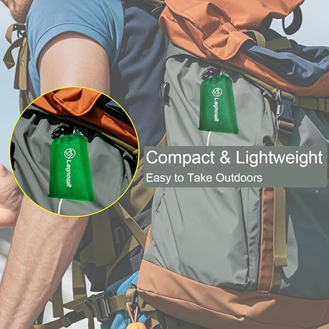 Outdoor Pocket Blanket, 55"x39" Waterproof Foldable Compact Small Pincic Blanket, Ultralight Tarp for Camping, Festival, Beach, Hiking, Backpacking, Travel and More, Stakes Included