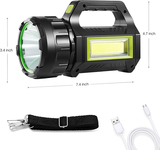 LED Searchlight LED Lantern, Solar Rechargeable Super Bright 10000LM Handheld LEDs Spotlight, Multifunctional Camping Lamp Work Lights, 7 Light Modes, IPX4 Waterproof, for Emergency
