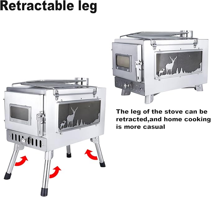 Outdoor Camping Tent Stove Portable Camping Stove Stainless Steel Stove With Chimney Pipe for Outdoor Cooking Camping BBQ Accessories