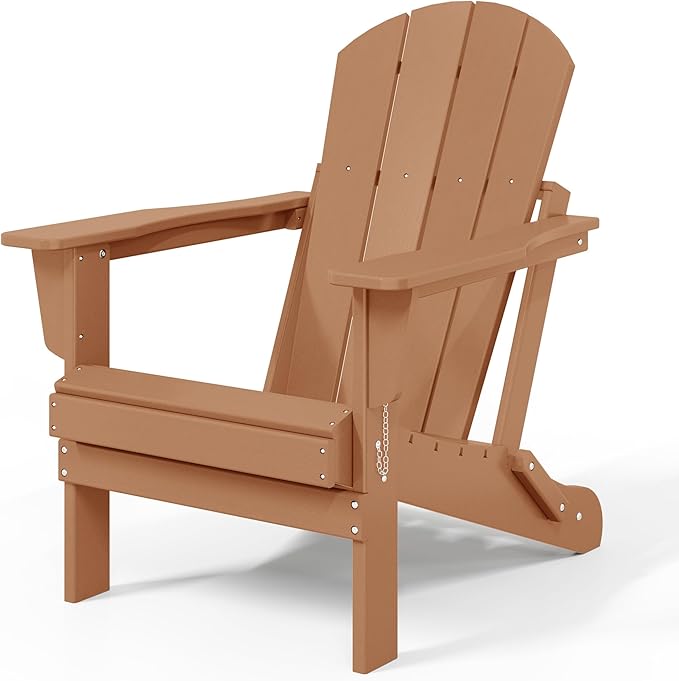 WestinTrends Malibu HDPE Outdoor Patio Folding Poly Adirondack Chair, Teak