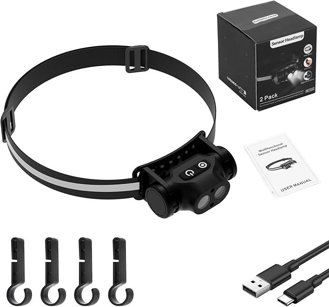 High Lumens Rechargeable Magnetic LED Headlamp for Camping, Hiking, Caving, Fishing, Waterproof Impact-Resistant Bright Head Light with 4 Light Modes, Adjustable Headstrap (5 Pack Magnetic Headlamp)