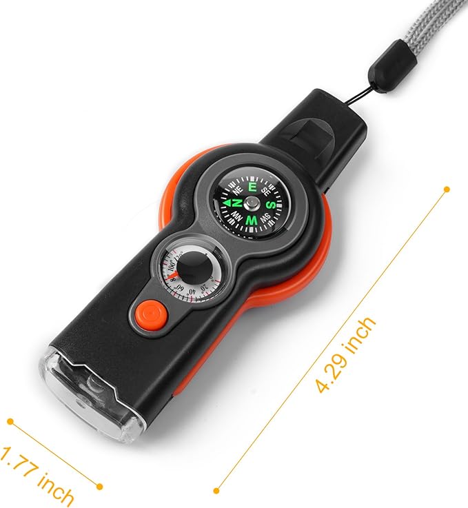 Emergency Survival Function Whistle, Outdoor Multifunctional Tool Safety Whistle with Lanyard, Ideal for Kayaking, Boating, Hiking, Camping, Climbing, Hunting, Fishing, Rescue Signaling