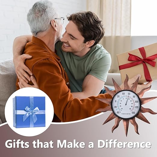 VEWOGITF 14" Sun Outdoor Thermometer, Retro Indoor Wall Thermometer No Need Battery, Metal Thermomter for Patio Garden Living Room Decor