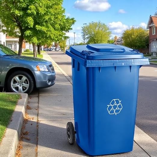 PRO&Family Wheeled Outdoor Trash Can Garbage Can Garage Trash Can for Restaurants/Hospitals/Offices/Back of House/Warehouses/Home (Blue, 96 Gallon)