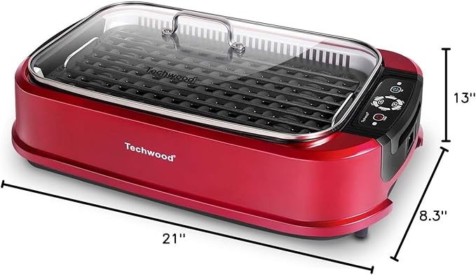 Smokeless Indoor Grill, Techwood 1500W Electric Grill Portable Korean Grill Non-Stick Grill Plates with Temperature Control, Removable Drip Tray, Tempered Glass Lid, Dishwasher-Safe