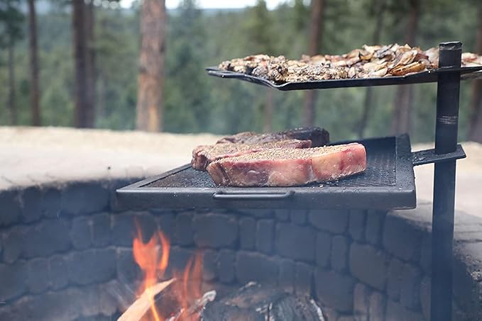 GameMaker Open Fire Camping Grill & Skillet Combo – Portable Outdoor Campfire Cooking Tool, Heavy-Duty BBQ Grill for Camping & Hiking