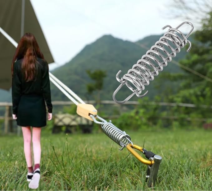 4Pcs Tent Fixed Buckle Wind Rope Buckle Steel Fixed Buckle Tent Wind Spring for Camping Hiking,Chrome Plated Spring for Hammock Chair