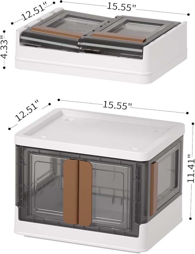 HAIXIN Closet Organizers and Storage, 4 Doors Opening Stackable Storage Box, 6.86 Gal Plastic Dorm Room Essentials, Folding Storage Container with Wheels, Cube Bins for Room Organizer, 3 Pack