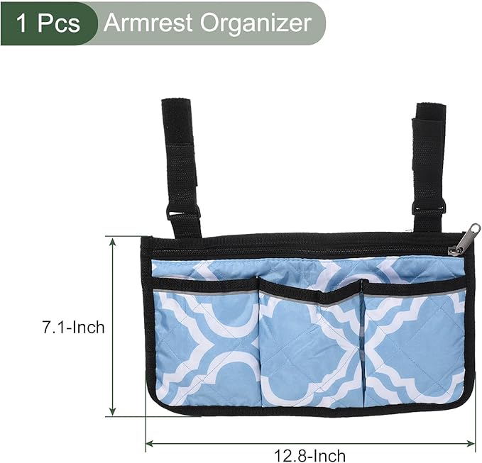 YOKIVE Armrest Organizer, Waterproof Chair Snack Storage Bag with Straps, Great for Camping Beach Daily Use, (Blue White, 4 Pockets)