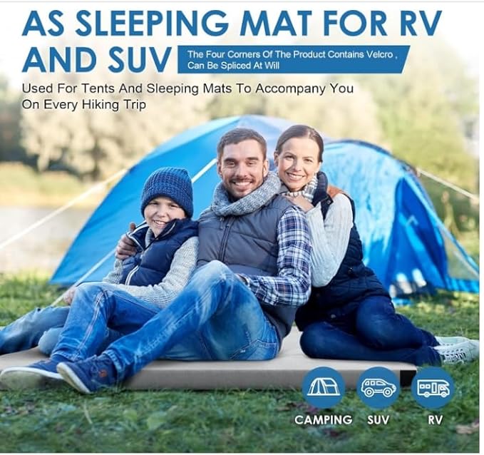 Kingfun Memory Foam Camping Sleeping Pad, CertiPUR-US Camping Mattress Waterproof Roll Up Mattress Guest Bed, Thick Floor Sleeping Mat for Car for Adults with Travel Bag