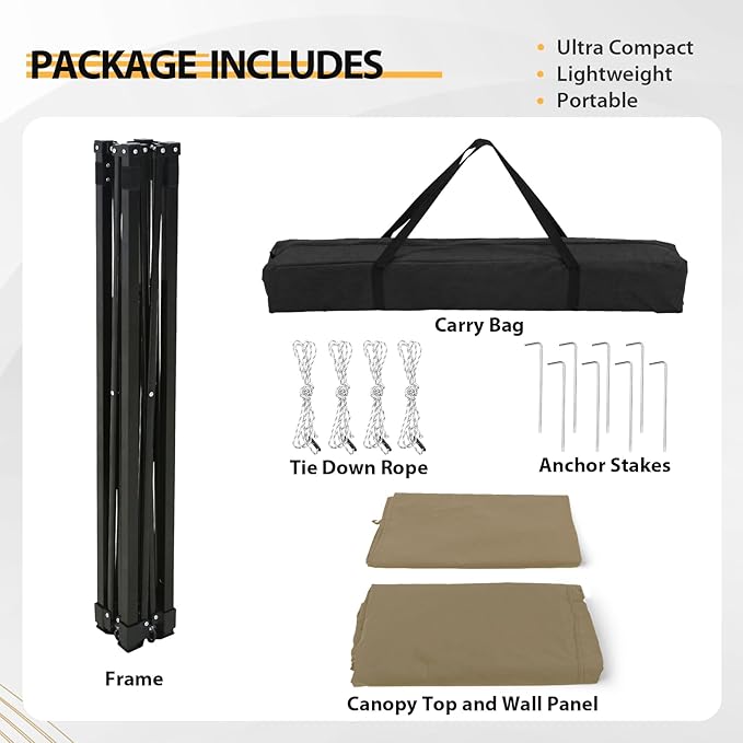 EAGLE PEAK Flex Compact 4x4 Pop-up Canopy Changing Room, Portable Privacy Dressing Room for Indoor Fashion Photoshoots, Camping, or Pool, Brown