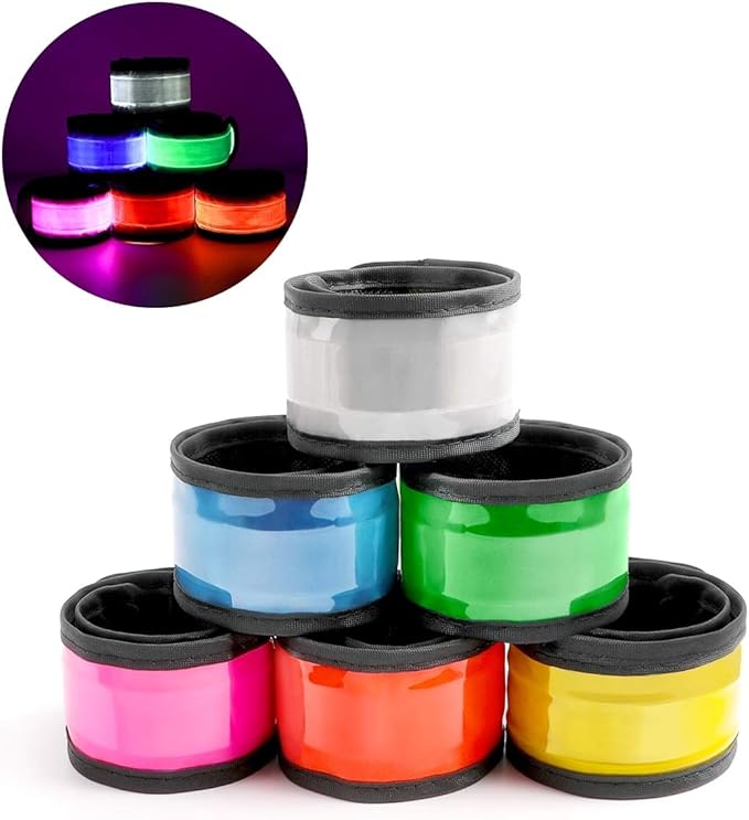 Pack of 6 LED Light Up Band Slap Bracelets Night Safety Wrist Band for Cycling Walking Running Concert Camping Outdoor Sports