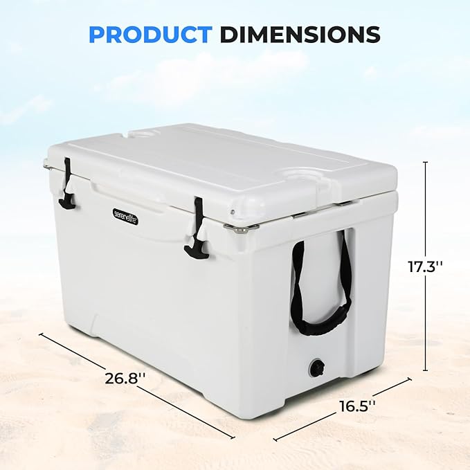 SereneLife Ultra-Tough 25-75 Quart Rotomolded Cooler Box, Holds Upto 64 Cans, Keeps Ice Up to 5 Days, Heavy-Duty Insulated Portable Ice Chest Box, Ideal for Camping, Beach, Picnics, Tailgating, etc