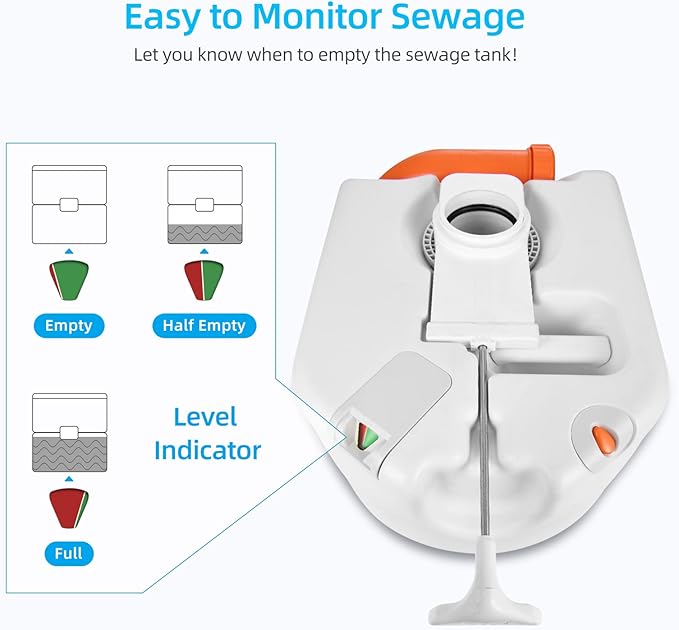 YITAHOME Portable Toilet Integrated 6.3 Gallon, Travel RV Potty with Level indicator, T-type Water Outlets, Anti-Leak Handle Pump, Rotating Spout, for Camping, Boating, Trips (External Water Inlet)