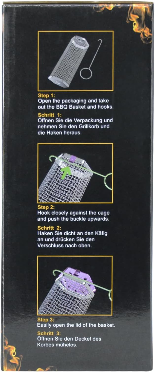 Rolling Grill Baskets (2PCS, Hexagon), Removable Wooden Handle, 304 Stainless Steel, Nesting Grilling Net, BBQ Accessories Tools for Vegetables Shrimp, Outdoor Cooking Camping, Birthday Gifts for Men Dad Husband