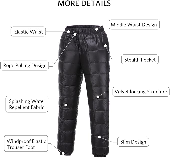 Men's Winter Warm Loose Utility Down Pants Sassy High Waisted Nylon Compression Snow Trousers