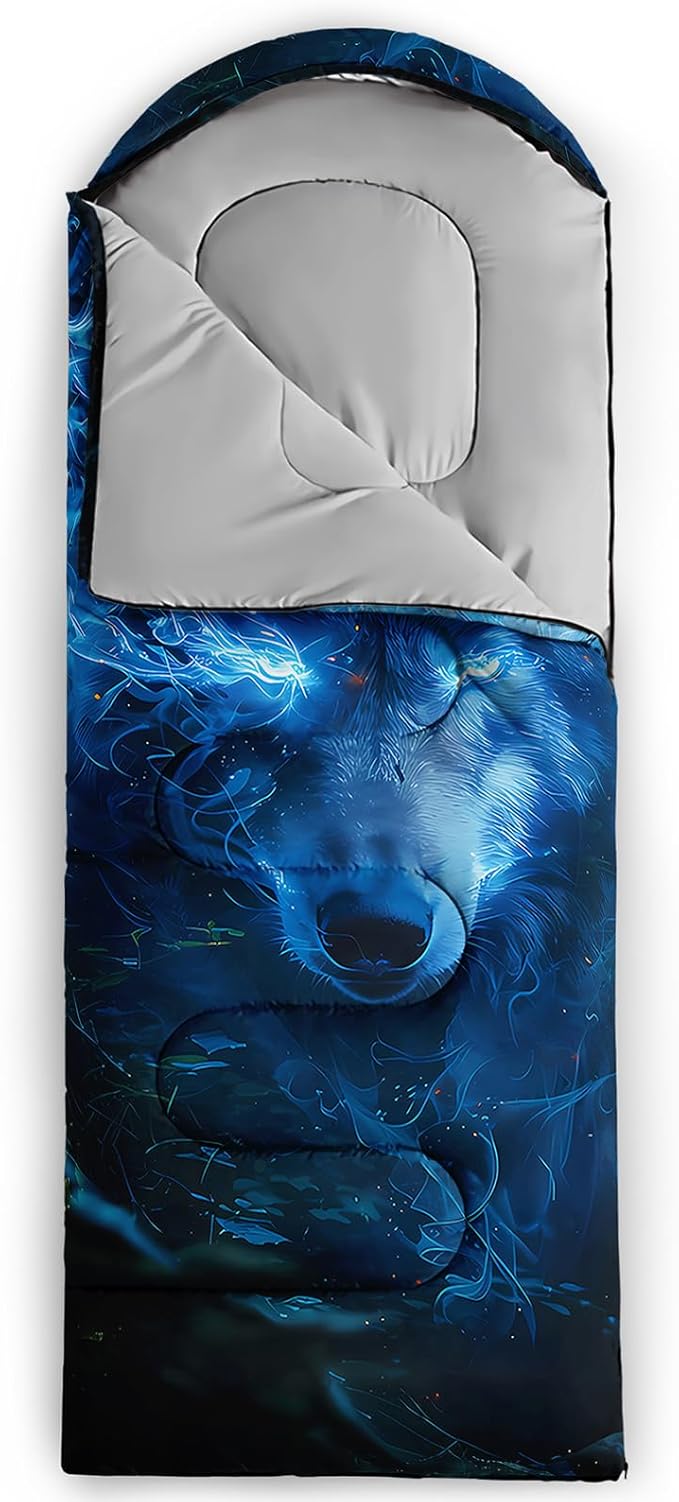 AILONEN Blue Glowing Basketball Sleeping Bag for Kids Boys,Warm and Cool Weather,Lightweight,Waterproof Backpacking,City Theme Ball Sports Sleeping Bag for Camping