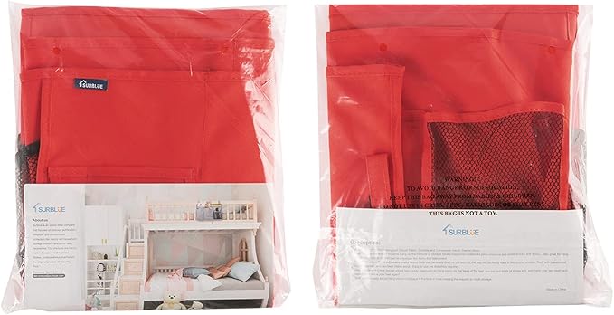 Surblue Caddy Hanging Organizer Bedside Storage Bag for Bunk and Hospital Beds, Red, L