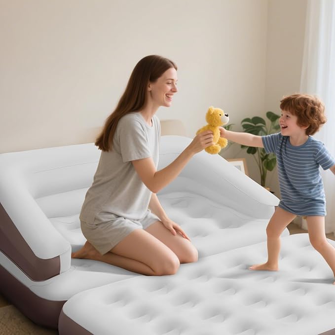 Full Size Air Mattress for Inflatable Portable Blow Up Mattress Sofa Bed with Flocked top-Double Air Couch for Tent Camping(Dark Brown)